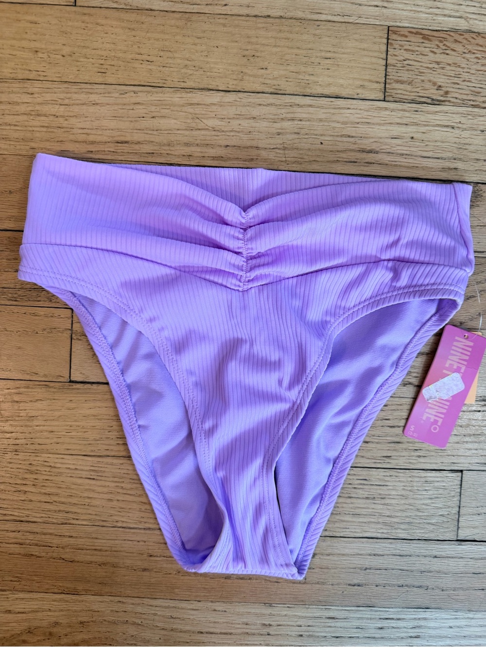 NWT Nine Nine Purple Ribbed High Waist High Leg Cheeky Bikini Bottoms